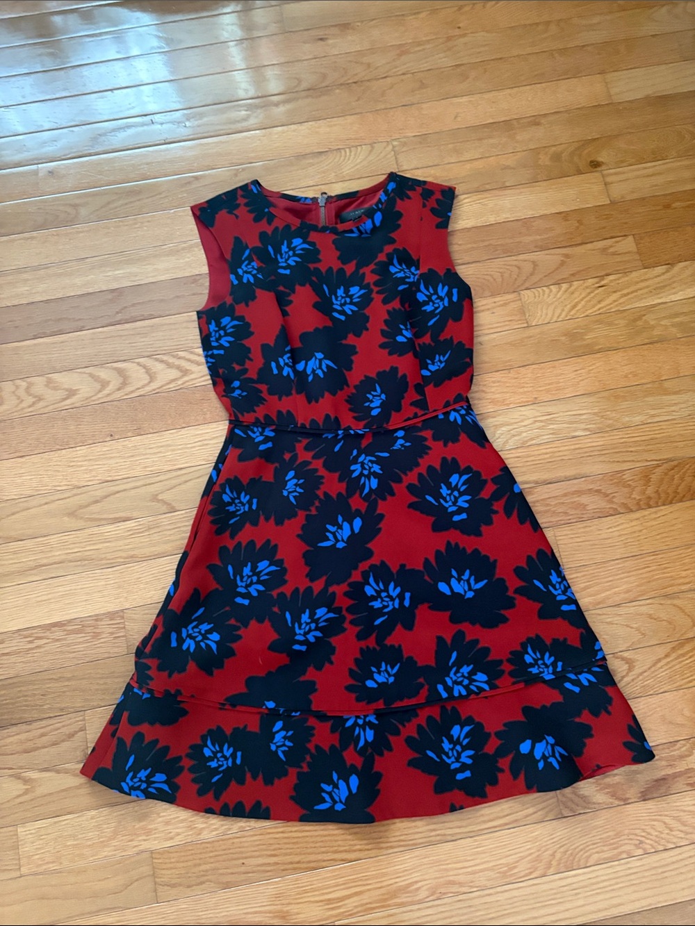 J. Crew Red Dress with Black and Blue Floral Print